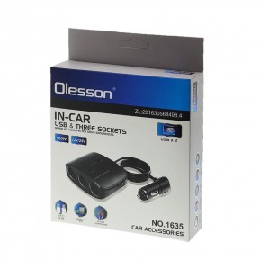 Разветвитель прикуривателя OLESSON 1635 (3 гнезда + 2 USB)